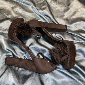 Fluffy Black Heels, Size 11 (NEVER WORN)